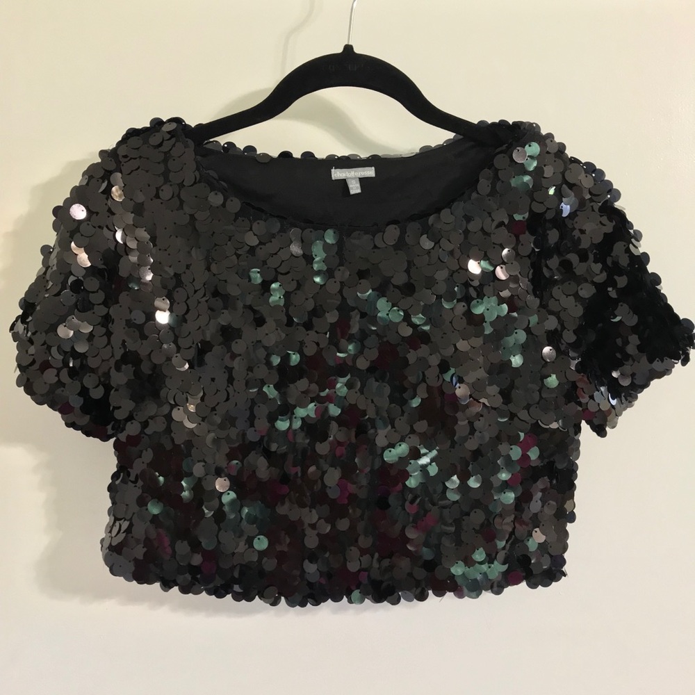 Black sequin crop top. Size S